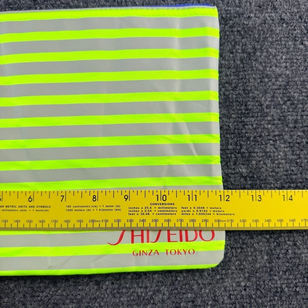 Shiseido Ginza Tokyo Cosmetic Bag Womens‎ Lime Green Gray Horizontal Stripes